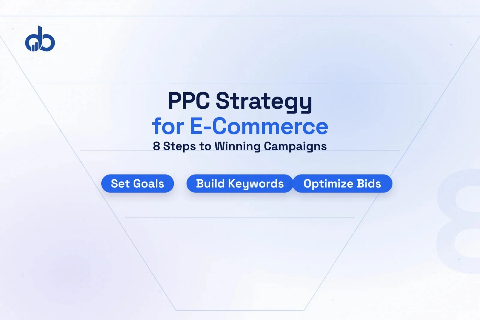 Step-by-step PPC strategy framework for e-commerce businesses showing campaign funnel and ROI growth on a clean white background with Digiblazon branding.