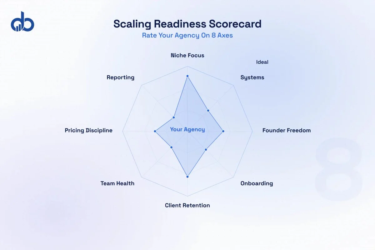Checklist scorecard for digital marketing agencies to assess scaling readiness.